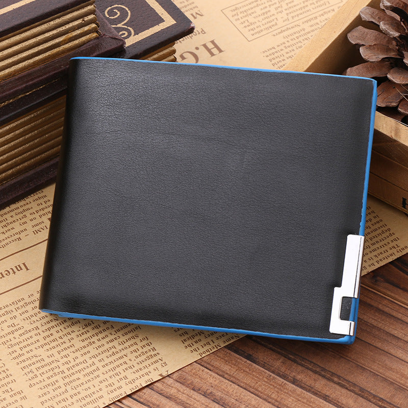 Men’s PU Leather Wallet – Slim Bifold with Blue Edge