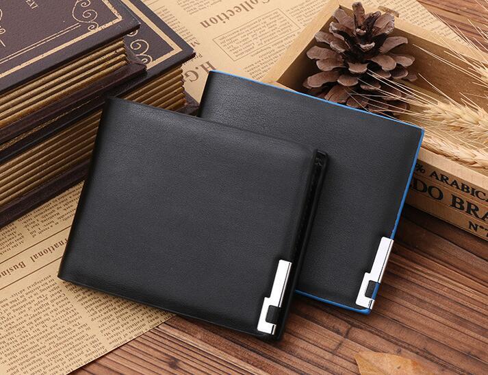 Men’s PU Leather Wallet – Slim Bifold with Blue Edge
