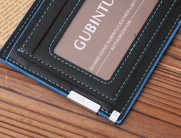 Men’s PU Leather Wallet – Slim Bifold with Blue Edge