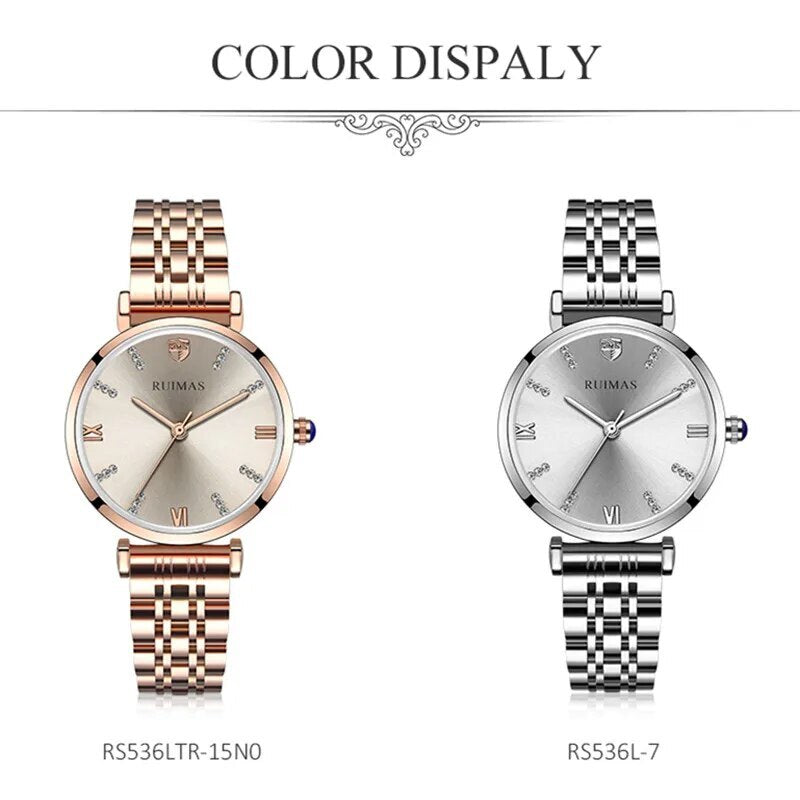 RUIMAS Women Watches Top Brand Luxury Quartz Watch Waterproof Fashion Ladies Wristwatch Stain Steel Dress Clock Reloj Mujer 536-9