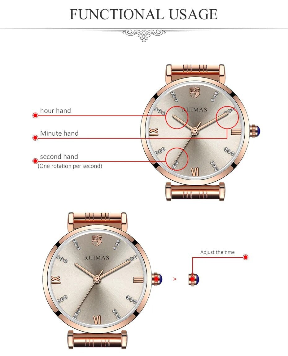 RUIMAS Women Watches Top Brand Luxury Quartz Watch Waterproof Fashion Ladies Wristwatch Stain Steel Dress Clock Reloj Mujer 536-10