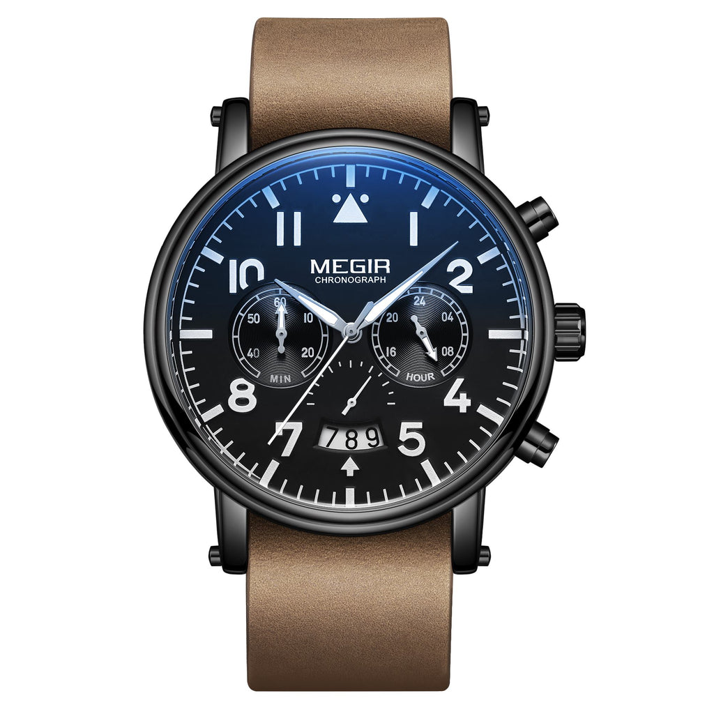 MEGIR Fashion Mens Watches Leather Military Sport Watch Chronograph Luminous Waterproof Quartz Wristwatch Man Clock Reloj Hombre-9