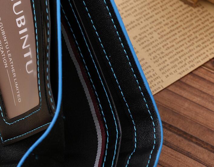 Men’s PU Leather Wallet – Slim Bifold with Blue Edge