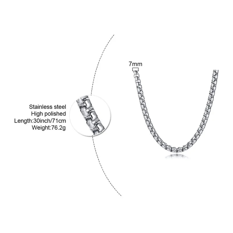 Stainless Steel Round Box Chain Necklace