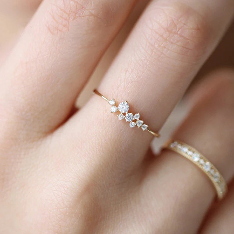 Minimalist Elegant Crystal Engagement Ring for Women – Bridal Wedding Jewelry