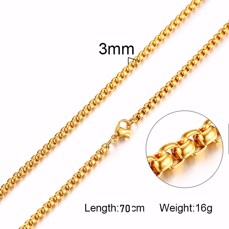 Stainless Steel Round Box Chain Necklace