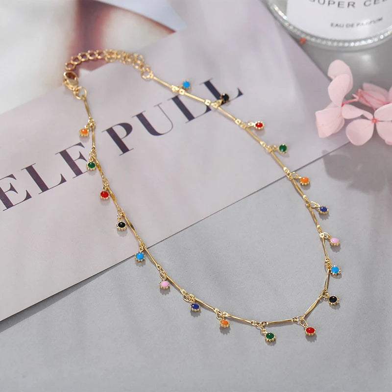 Colourful Candy Charm Choker – Aesthetic Beaded Tassel Necklace