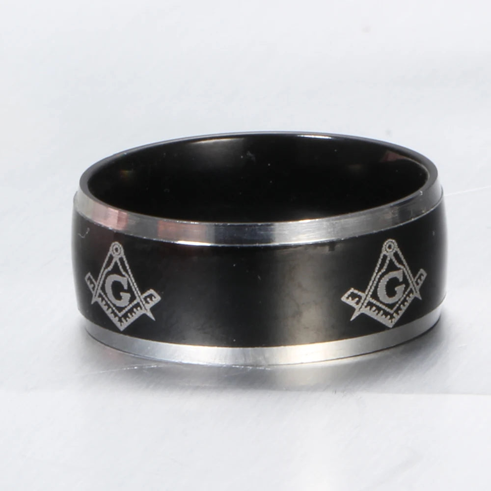 Freemasonry Masonic Ring – 8mm Black Titanium Steel Carbide Band for Men