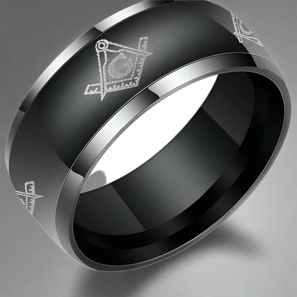 Freemasonry Masonic Ring – 8mm Black Titanium Steel Carbide Band for Men