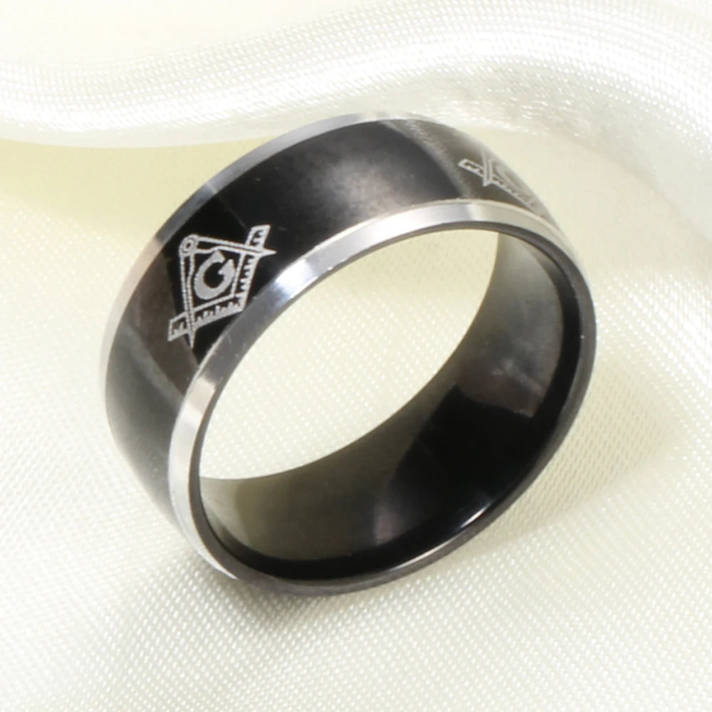 Freemasonry Masonic Ring – 8mm Black Titanium Steel Carbide Band for Men