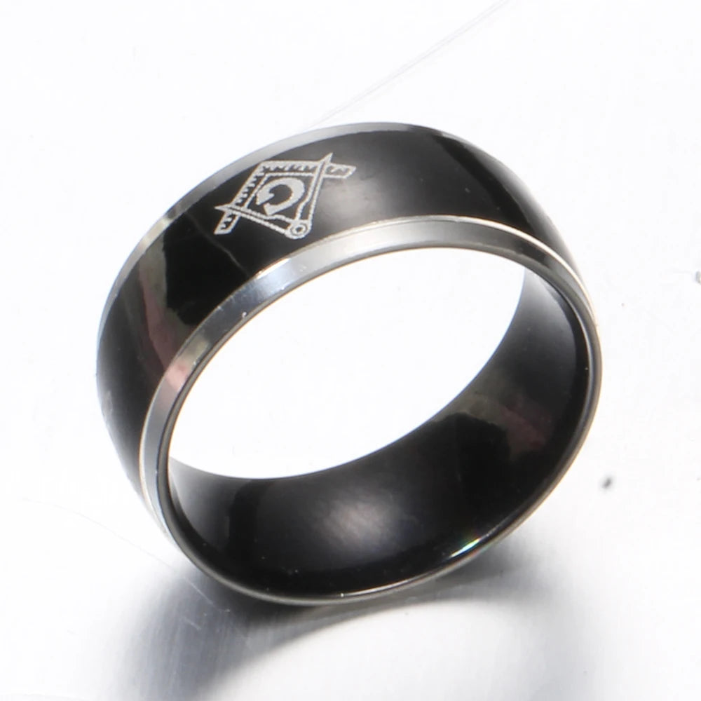 Freemasonry Masonic Ring – 8mm Black Titanium Steel Carbide Band for Men