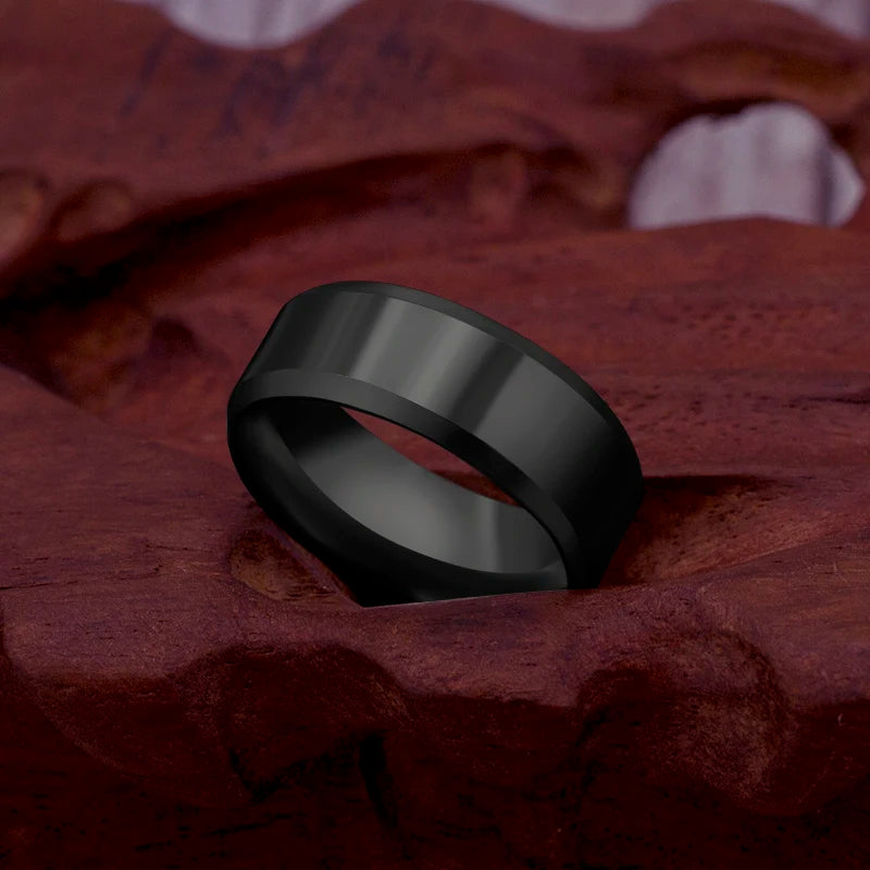 Classic 8mm Black Stainless Steel Ring – Unisex Wedding Band & Party Accessory