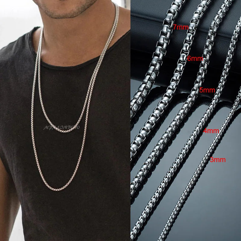 Stainless Steel Round Box Chain Necklace