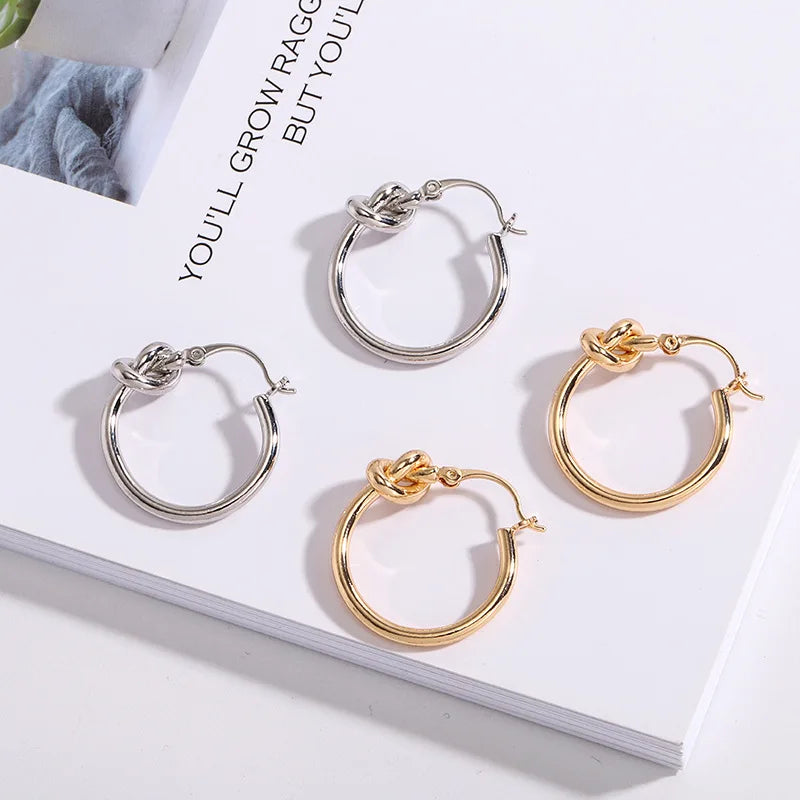 Knot Charm Hoop Earrings – Gold & Silver Tones
