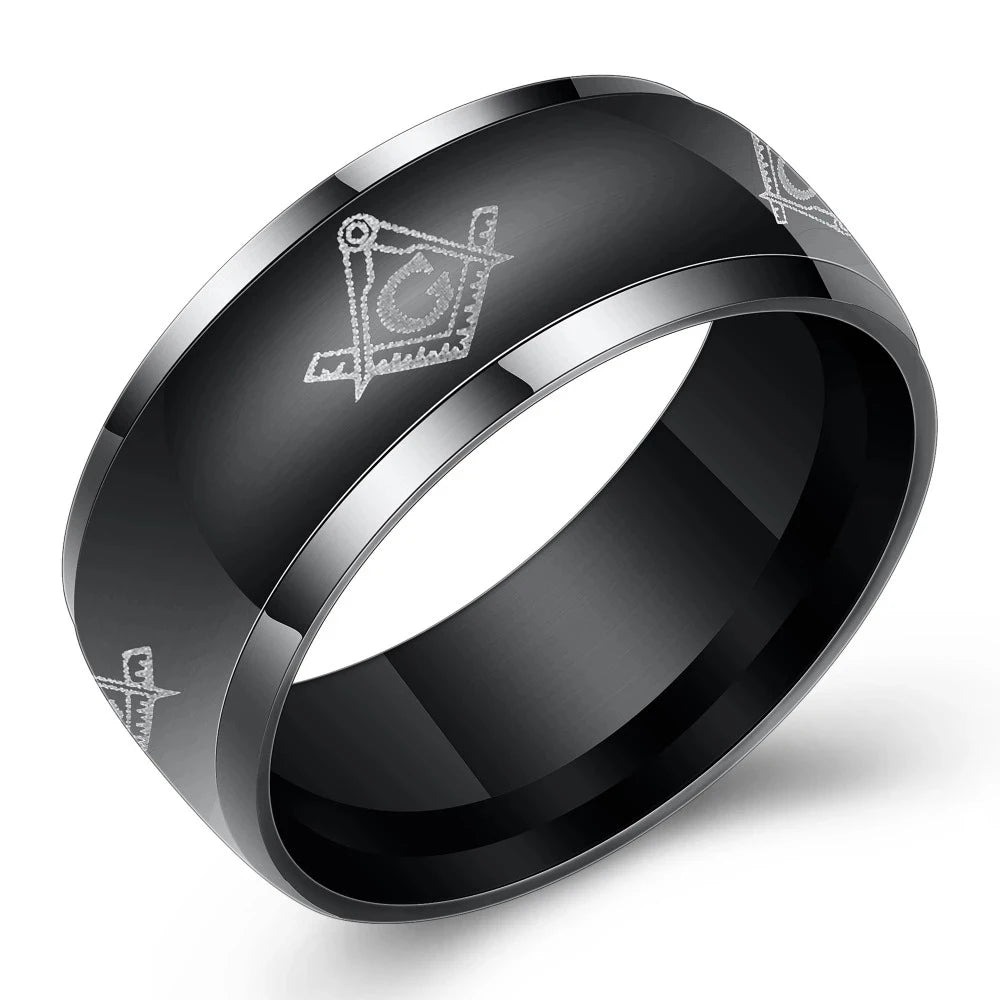 Freemasonry Masonic Ring – 8mm Black Titanium Steel Carbide Band for Men