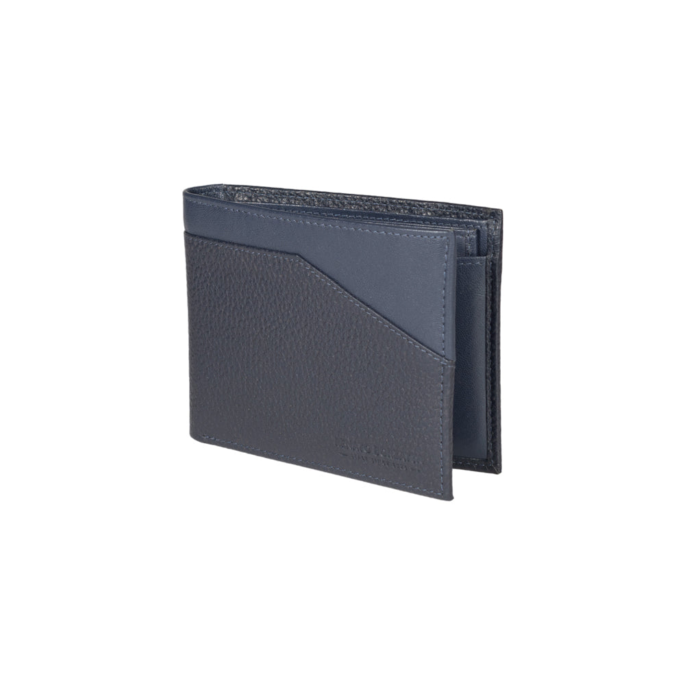RB12106D | Men's Wallet in Genuine Full-Grain Leather, Dollar Grain/Light. Color: Blue. RFID Protection. Closed Dimensions: 12.5 x 9.5 x 2 cm. Packaging: Gift box bottom/lid-0