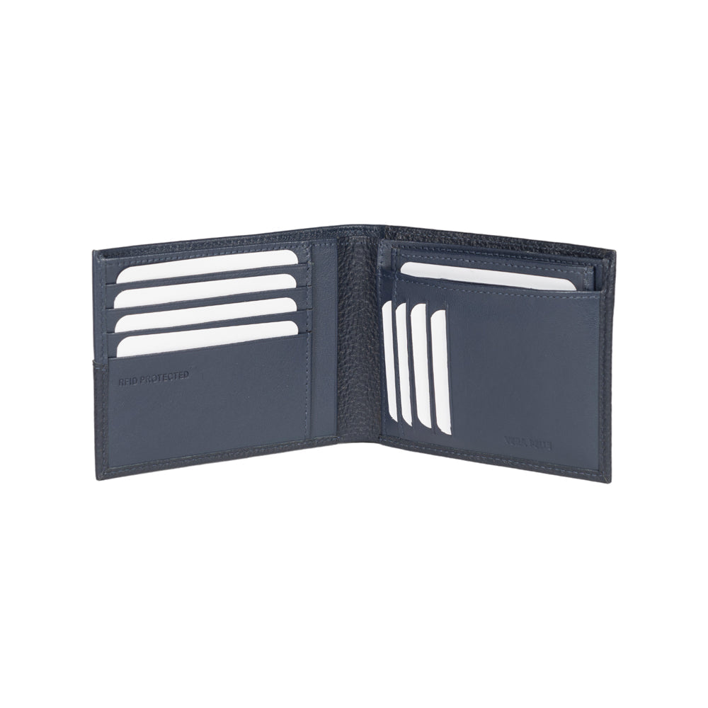 RB12106D | Men's Wallet in Genuine Full-Grain Leather, Dollar Grain/Light. Color: Blue. RFID Protection. Closed Dimensions: 12.5 x 9.5 x 2 cm. Packaging: Gift box bottom/lid-1