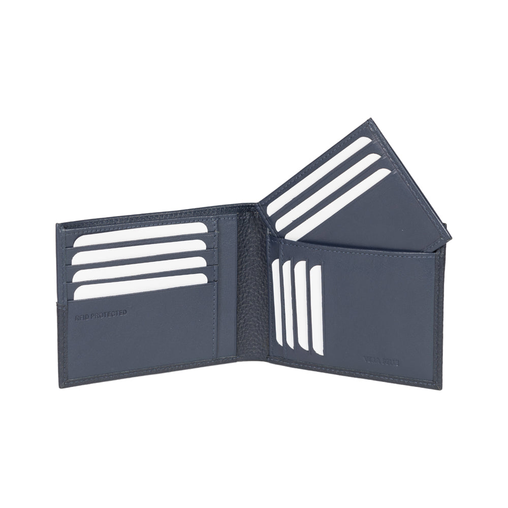 RB12106D | Men's Wallet in Genuine Full-Grain Leather, Dollar Grain/Light. Color: Blue. RFID Protection. Closed Dimensions: 12.5 x 9.5 x 2 cm. Packaging: Gift box bottom/lid-2