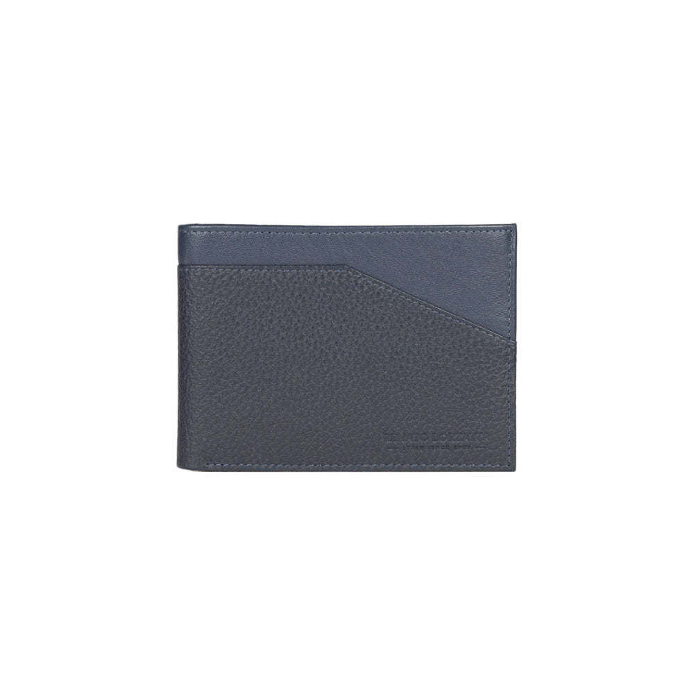 RB12106D | Men's Wallet in Genuine Full-Grain Leather, Dollar Grain/Light. Color: Blue. RFID Protection. Closed Dimensions: 12.5 x 9.5 x 2 cm. Packaging: Gift box bottom/lid-3