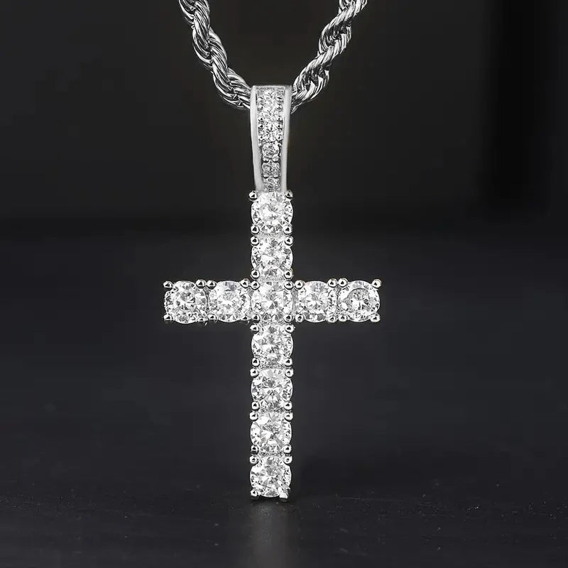 Huitan Cubic Zirconia Cross Pendant Necklace – 60cm Twisted Chain, Unisex