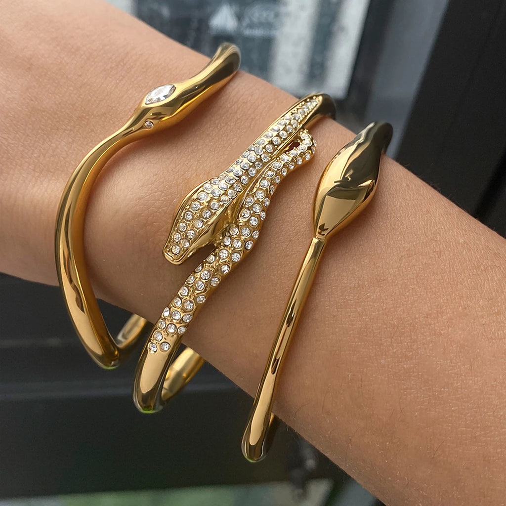 Minimalist Snake Bracelet –Stainless Steel with White Zircon |