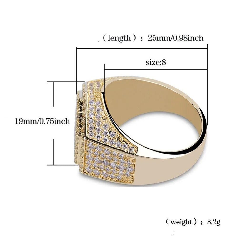 Milangirl Men's Geometric Iced-Out Ring – Gold/Silver Plated with Cubic Zirconia