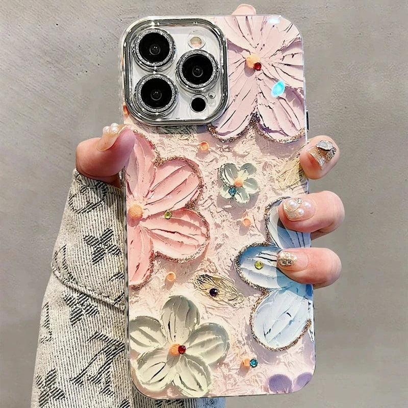 Glitter Flower Shockproof Case for iPhone 11–16 Pro Max