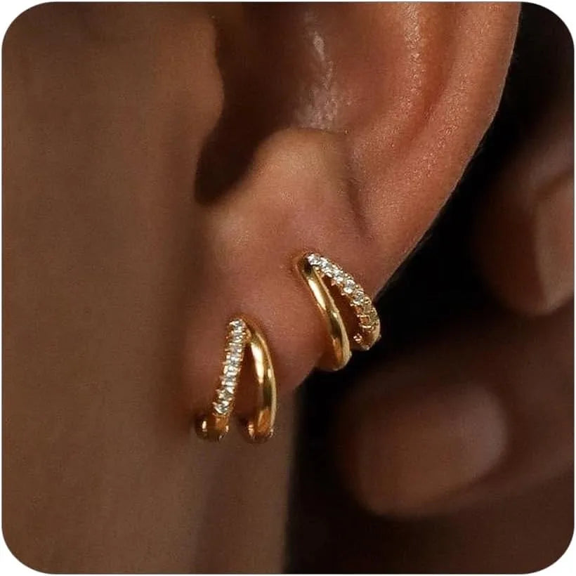 Gold Hoop Earrings – Round Zinc Alloy Hoops with Crystal Detail