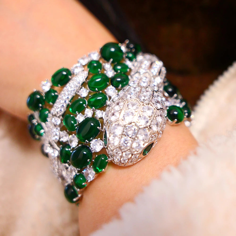 Green Crystal Cuff Bracelet – Green Stone | Bold Designer Statement