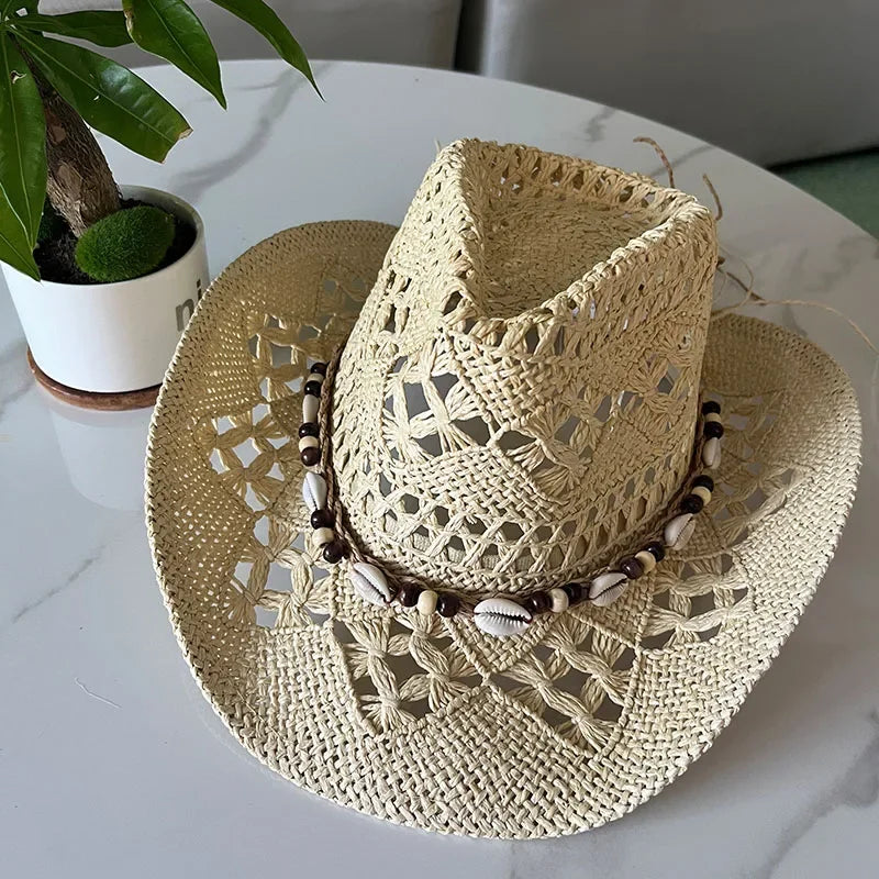 Boho Seashell Western Straw Hat