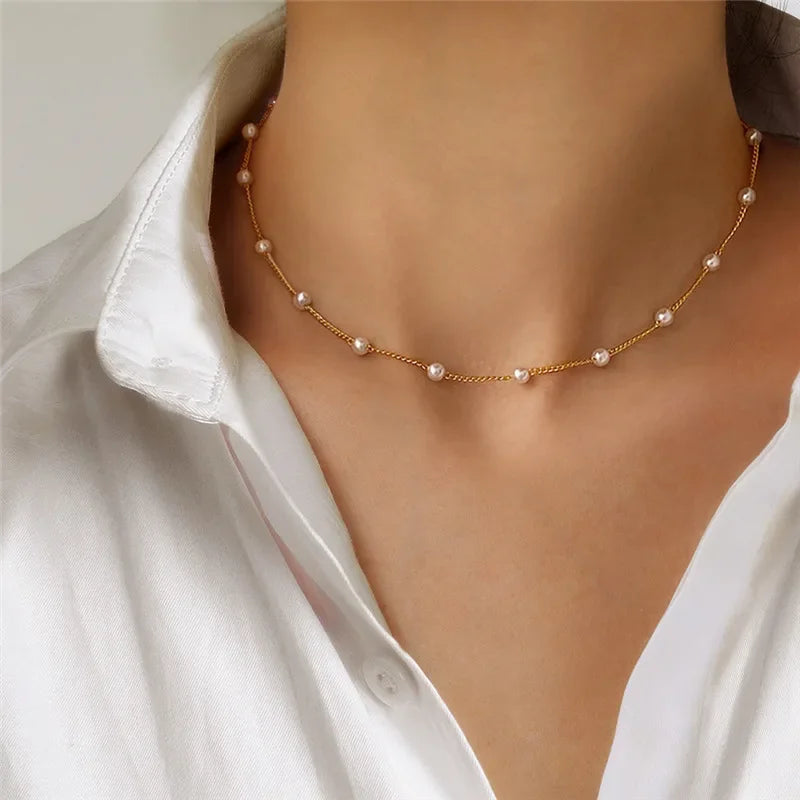 Minimalist Pearl Bead Choker Necklace