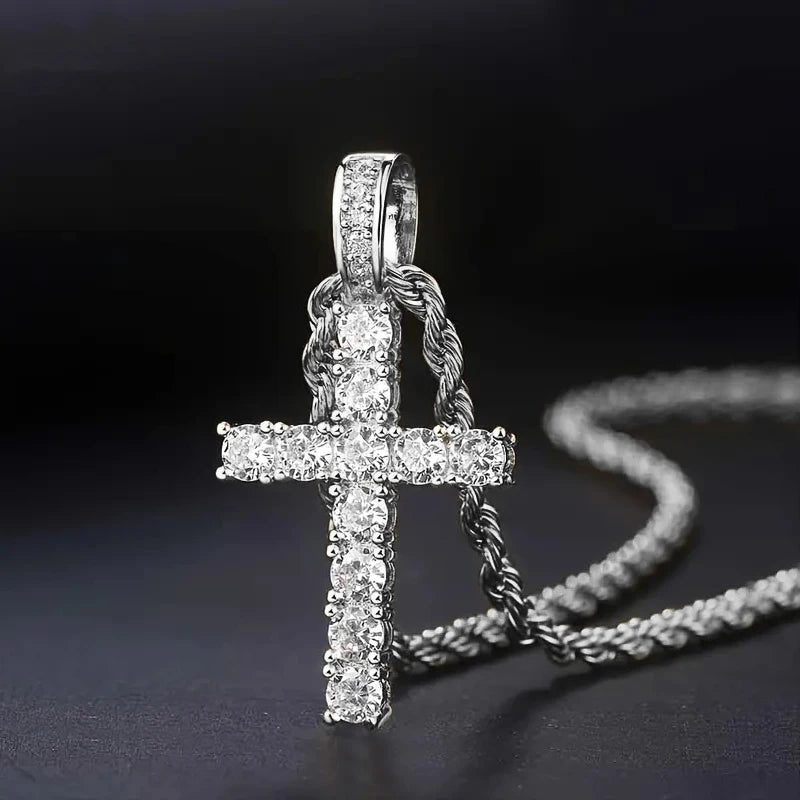 Huitan Cubic Zirconia Cross Pendant Necklace – 60cm Twisted Chain, Unisex