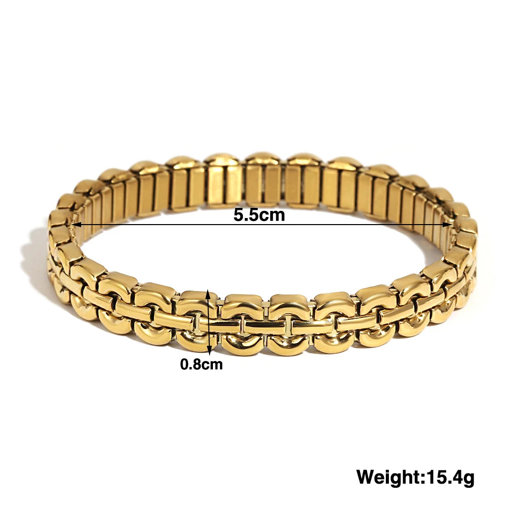Stainless Steel Semi-Circular Link Bracelet – Two-Tone & Mono-Tone Bangle for Women