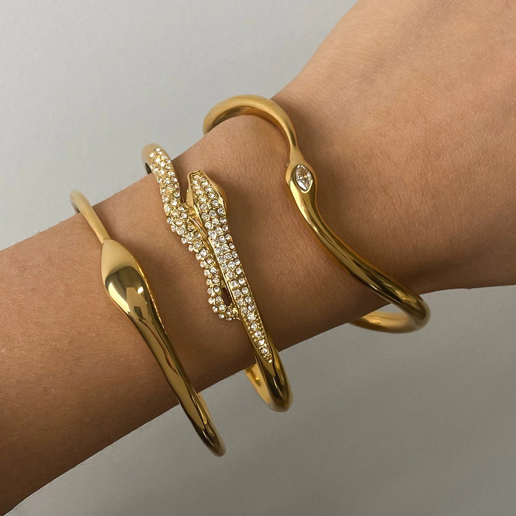 Minimalist Snake Bracelet –Stainless Steel with White Zircon |