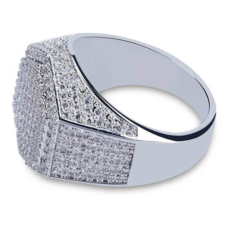 Milangirl Men's Geometric Iced-Out Ring – Gold/Silver Plated with Cubic Zirconia
