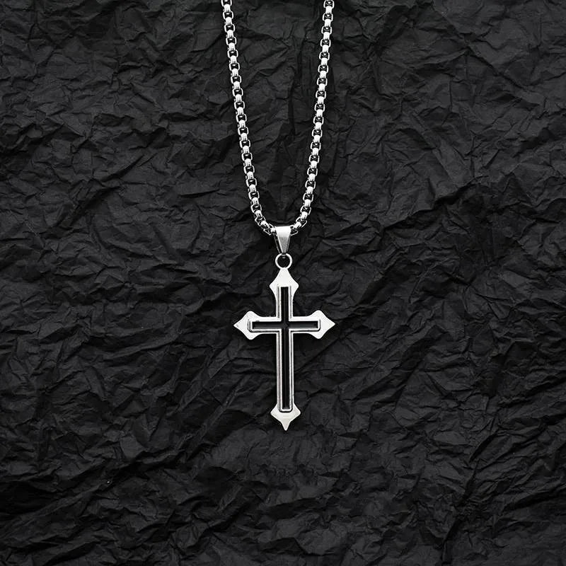 Hollow Stainless Steel Gothic Cross Pendant Necklace