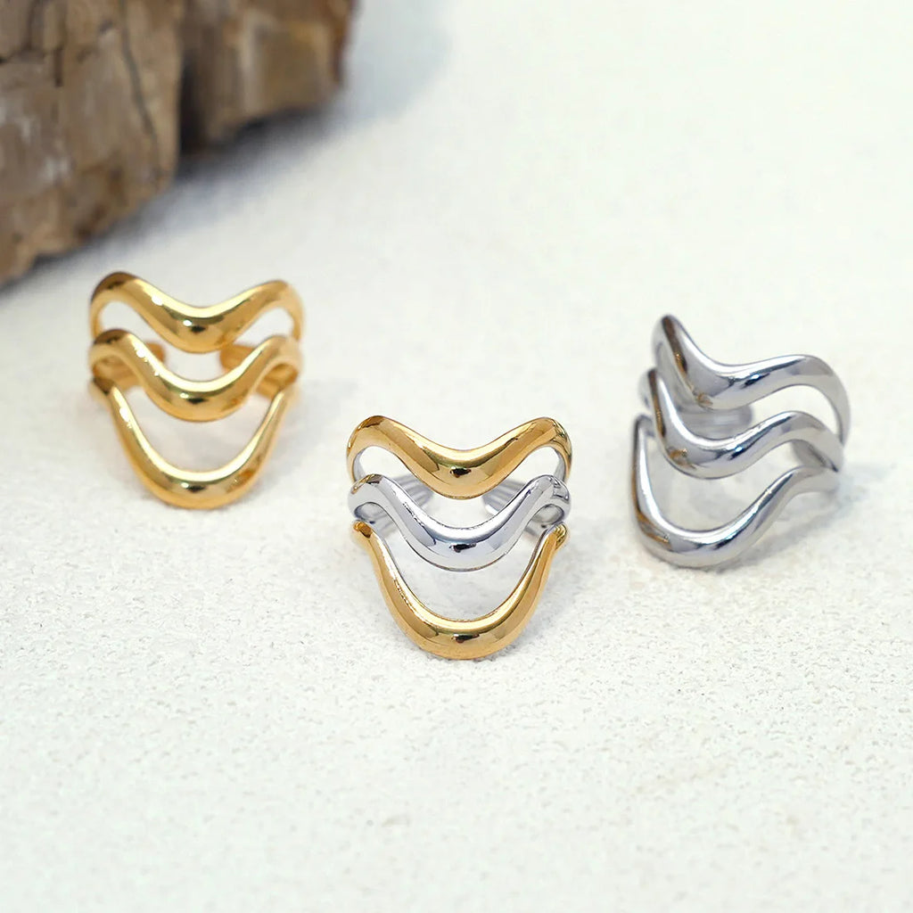 Wavy Duo-Tone Stackable Ring –stainless steel
