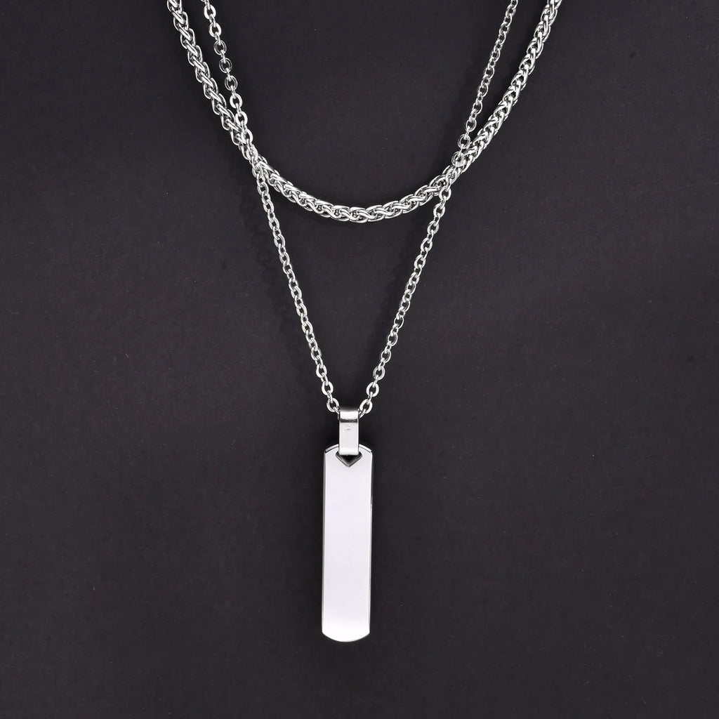 Vertical Bar Pendant Necklace Set – Stainless Steel