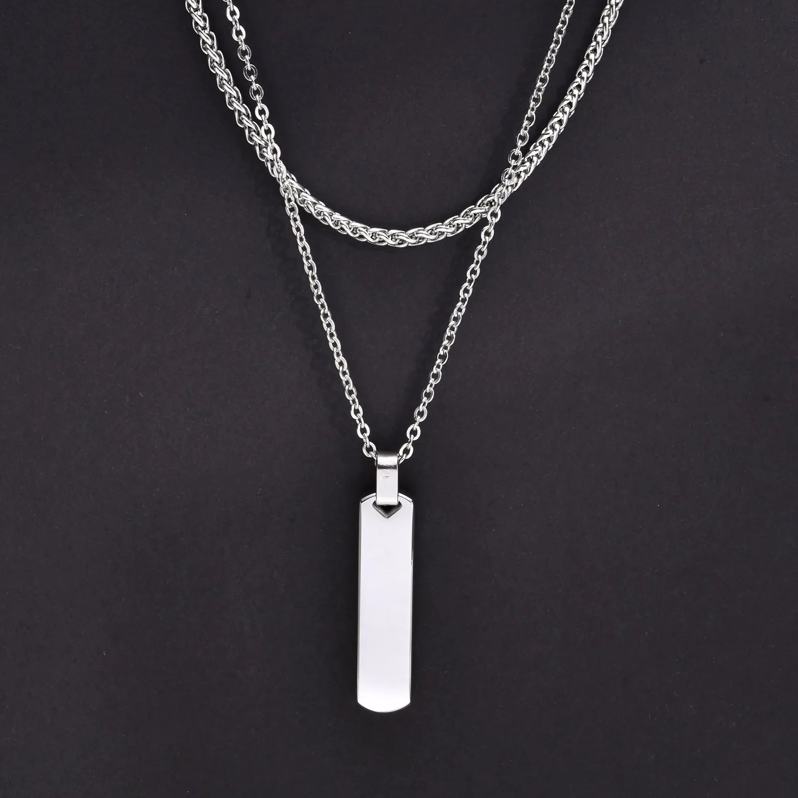 Vertical Bar Pendant Necklace Set – Stainless Steel