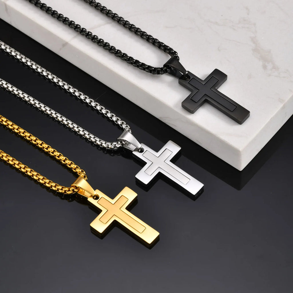 Noctis Cross Necklace – Black Stainless Steel Pendant for Men