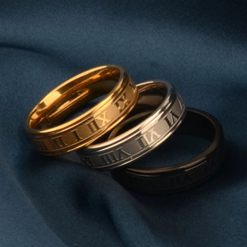 Stainless Steel Roman Numeral Band – Classic Men’s Ring