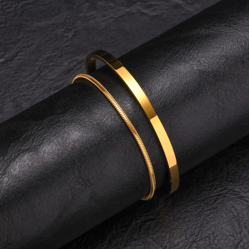EternaSteel™ Dual Bracelet Set – Minimalist Cuff & Classic Chain Link