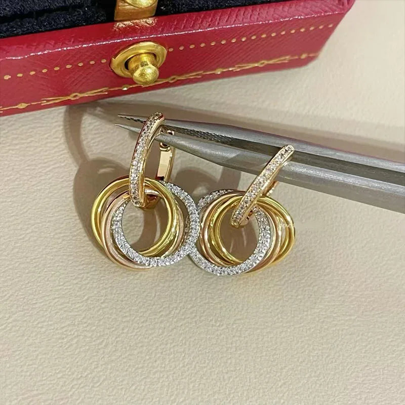 Atria Trio – Gold-Plated Triple Hoop Diamond Earrings for Women