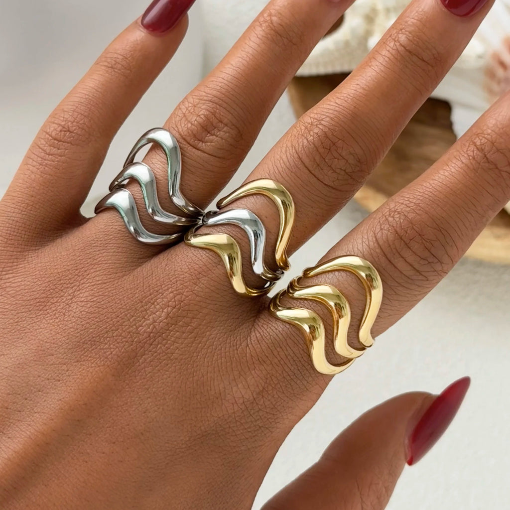 Wavy Duo-Tone Stackable Ring –stainless steel