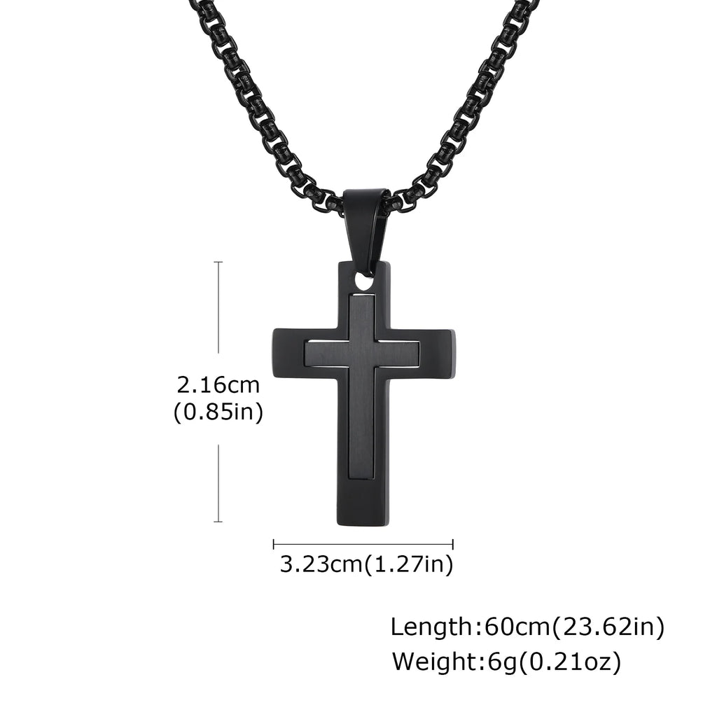 Noctis Cross Necklace – Black Stainless Steel Pendant for Men