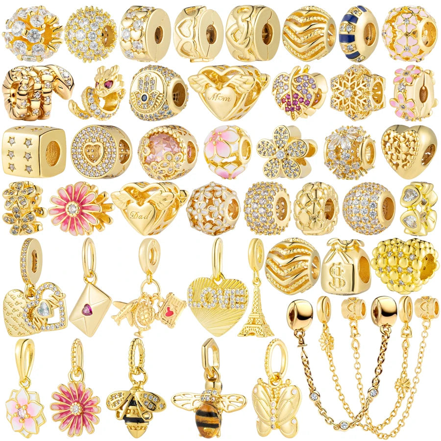 Gold-Plated Charm Collection– 925 Sterling Silver Compatible Beads for DIY Bracelets