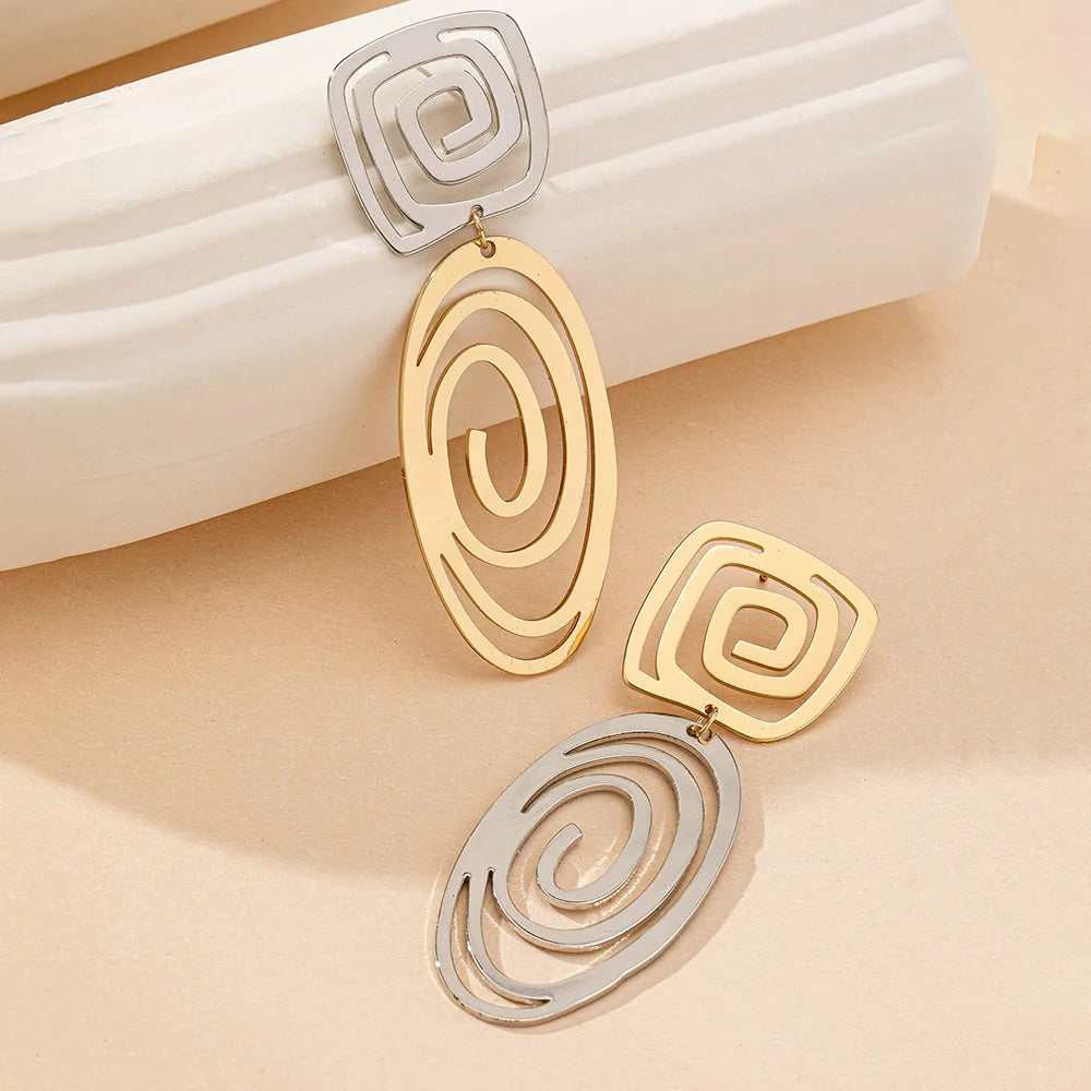 Spiral Muse Statement Earrings – Gold & Silver Duo
