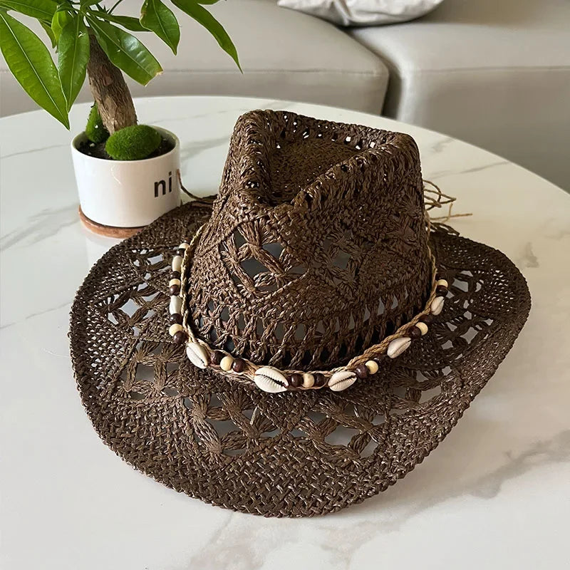 Boho Seashell Western Straw Hat