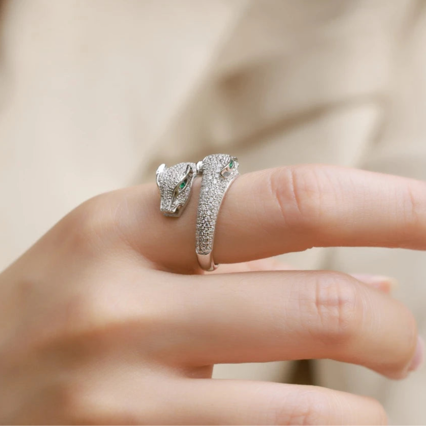 925 Sterling Silver Leopard Head Panther Ring