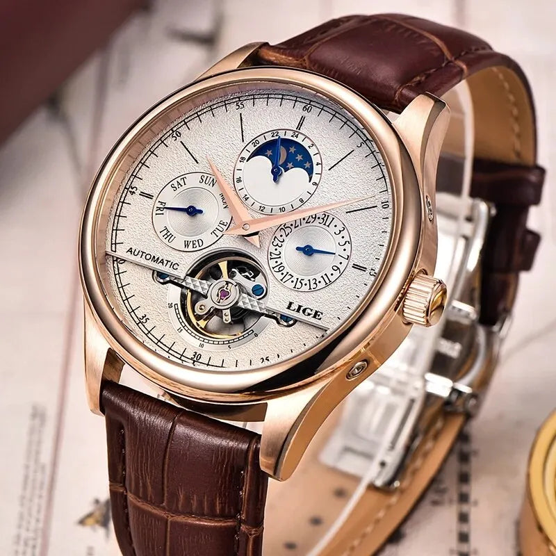 LIGE Prestige Tourbillon Automatic Watch – Moonphase